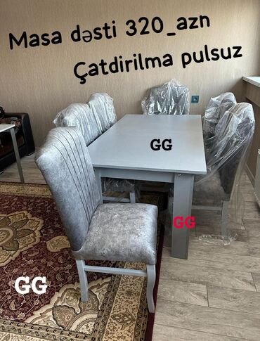 Çarpayılar: Mətbəx üçün, Açılmayan, Dördbucaq masa, 4 stul