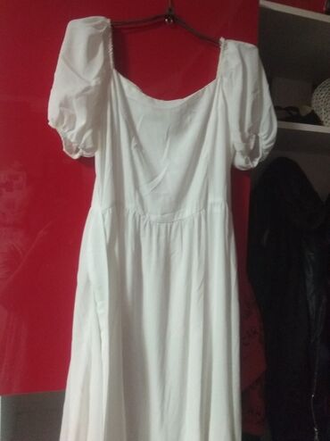 белый платья: Повседневное платье, Лето, Длинная модель, Крестьянка, M (EU 38)