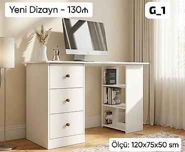 Ağ rəngdə kompüter/iş masası – Yeni Dizayn (130₼ şəkildə göstərilib)