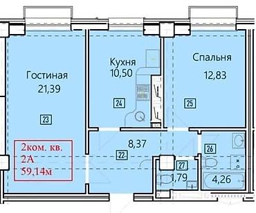2026: 2 комнаты, 59 м², Асанбай мкр Элитка, 5 этаж, ПСО (под самоотделку) — 4
