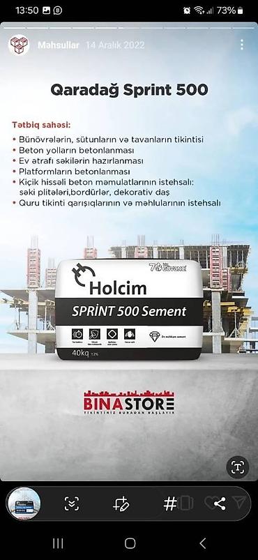 holcim satış: Holcim Sement, M-400, C-klass, Kredit var, Pulsuz çatdırılma — 2