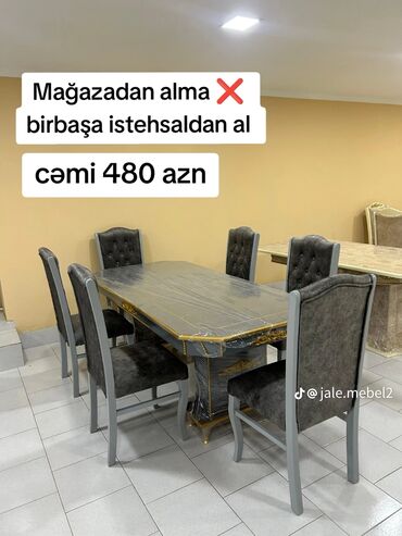 стол в зал: Qonaq otağı üçün, Yeni, Açılmayan, Dördbucaq masa, 6 stul
