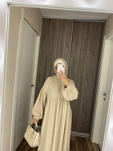 мусульманские одежда: Повседневное платье, Made in KG, Лето, Длинная модель, Лен, Оверсайз, One size
