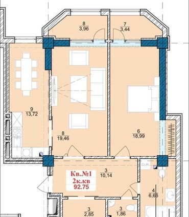 2х комнатные квартиры аренда: 2 комнаты, 92 м², Элитка, 9 этаж, ПСО (под самоотделку)