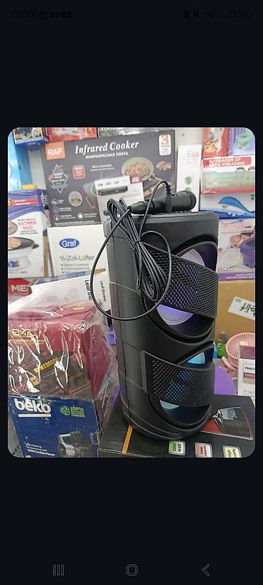 Portativ Bluetooth akustik kolon + mikrofon - İki böyük dinamikli