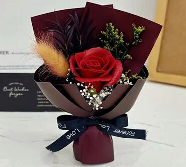 gul toxumları: Mini buket – dekorativ süni qırmızı qızılgül - Tək ədəd qırmızı