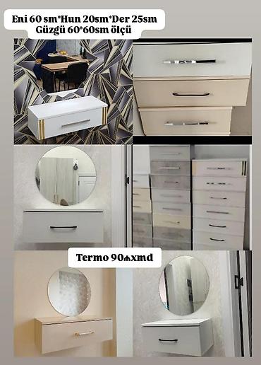 makyaj masası modelleri: Divar tipli kosmetik stol və güzgü dəsti - Ölçülər: - Stol: en 60 — 1