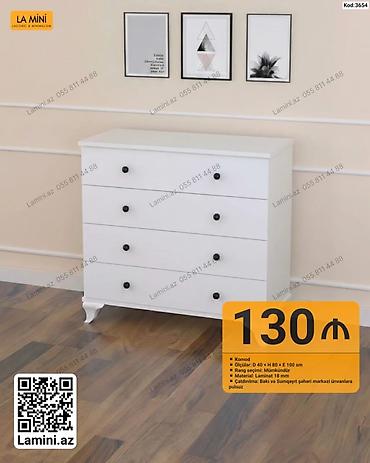 Komodlar: Ağ rəngli komod – minimalist dizayn, 4 geniş çekmece, qara düymə — 1