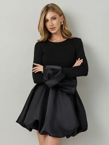 Вечерние платья: Вечернее платье, Коктейльное, Короткая модель, Атлас, С рукавами, S — 2