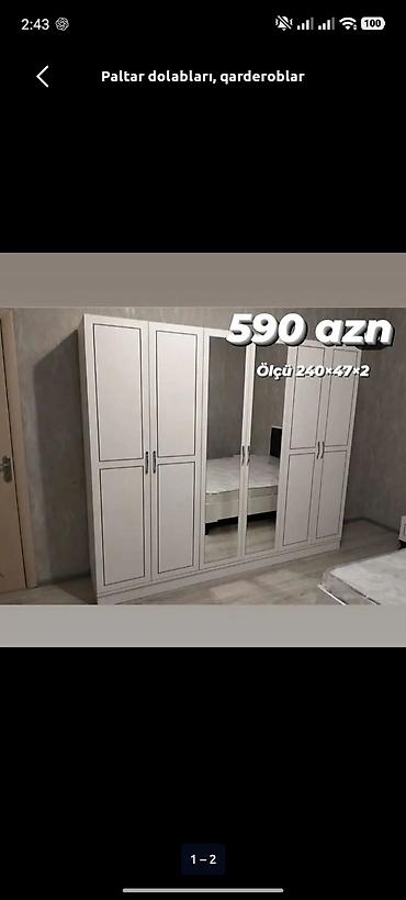 yataglar: Ağ rəngli, klassik xətli dizayna malik çoxbölməli qarderob. Ön hissədə — 1
