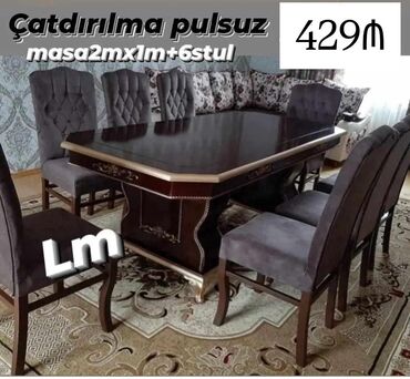 stul masa: Qonaq otağı üçün, Yeni, Açılmayan, Dördbucaq masa, 6 stul
