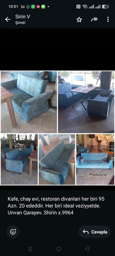 Seyflər: Kafe, chay evi, restoran divanlari her biri 95 Azn. 20 ededdir. Her