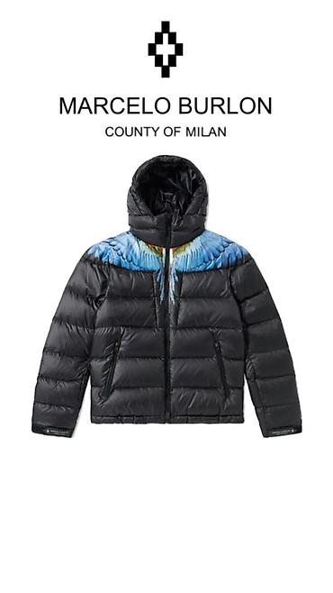 одежди: Marcelo Burlon County of Milan — мужская пуховая куртка с капюшоном — 1