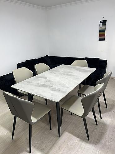 study table: Обеденная группа: прямоугольный стол с каменной столешницей и 6 — 1