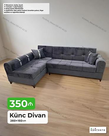 kunc divan ucuz: Künc divan – 260×160 sm - Mexanizm: açılan, bazalı (yatmaq üçün rahat — 1
