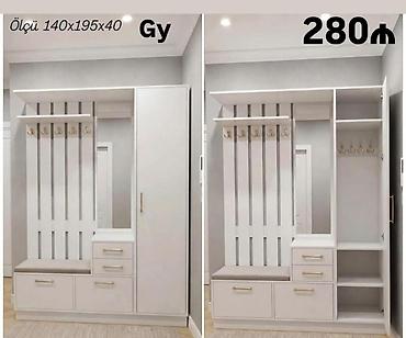 Dəhliz üçün ağ rəngli çoxfunksiyalı giriş mebeli dəsti. Model güzgü