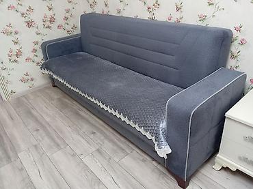 stol stul modelleri: Mavi-boz rəngli, müasir dizaynlı 3 nəfərlik divan. - Parça: toxuma — 1