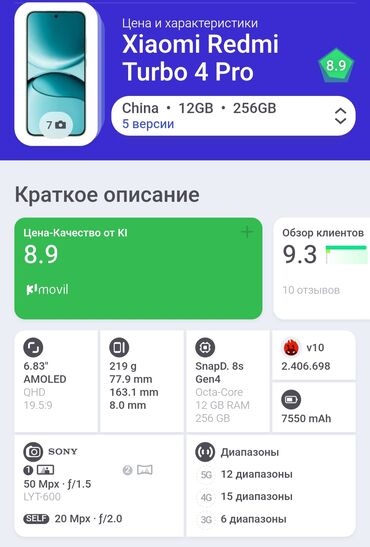 Redmi: Redmi, Redmi Turbo 3, Новый, 256 ГБ, цвет - Белый, 2 SIM — 4