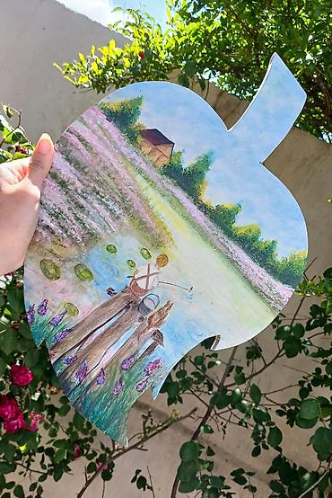 divar saat sekilleri: Əl işi rəsm panelləri – yarpaq formasında taxta əsas üzərində quaş — 3