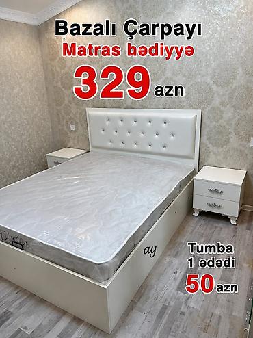 seyf kassa qiymetleri: Bazalı çarpayı – müasir dizaynlı, ağ rəngdə. - Yumşaq, düyməli başlıq — 1