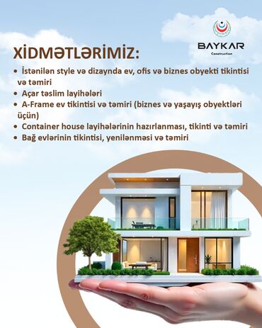 Mismarlar, şuruplar: İstənilən style və dizaynda ev, ofis və biznes obyekti tikintisi və