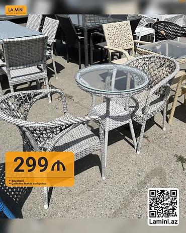 ucuz bağ evleri: Bağ mebeli dəsti – 2 ədəd rattan üslublu kreslo + 1 ədəd şüşə səthli — 1