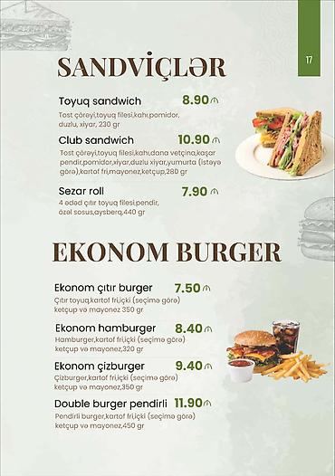 aysberq pive: Sandviçlər və Ekonom Burger menyusu Sandviçlər: - Toyuq sandwich – — 1