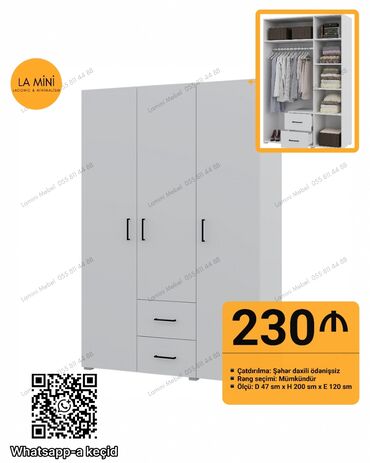 tek dolablar: Yeni, Açılan, 3 qapılı Düz dolab, Qarderob, paltar dolabı, Azərbaycan