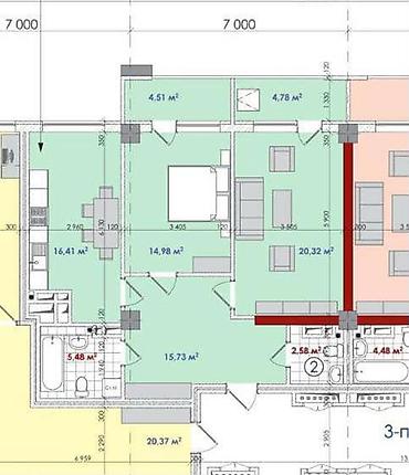 флиппинг: 2 комнаты, 85 м², Асанбай мкр Элитка, 13 этаж, ПСО (под самоотделку) — 2