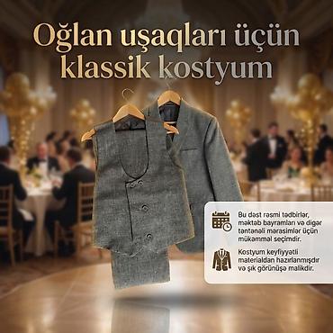 Bayram kostyumları: Oğlan uşaqları üçün klassik üçlü kostyum dəsti şalvarı 81 sm qolu 50 — 1