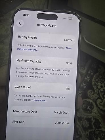 IPhone 15 Pro, Б/у, 128 ГБ, Natural Titanium, Кабель, 88 %
