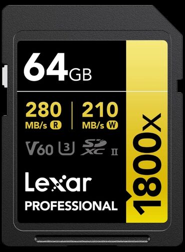 Yaddaş kartları: Lexar Gold series SDXC 64GB 1800x. Lexar Professional yaddaş