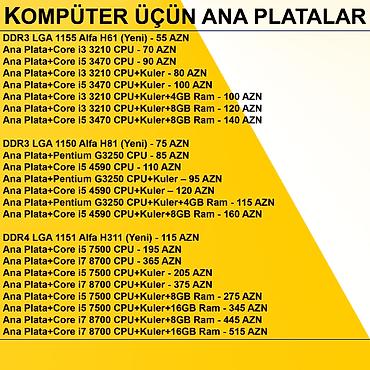 Ana platalar: Kompüter üçün Ana Platalar ⭐DDR3 LGA 1155 Alfa H61 (Yeni) - 55 AZN — 2