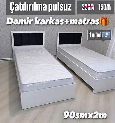 - Tək nəfərlik çarpayı - Ölçü: 90 sm x 2 m - Dəmir karkaslı