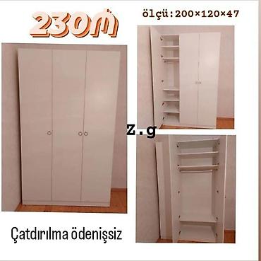 asilqan: Ağ rəngdə 3 qapılı paltar dolabı. - Ölçü: 200 × 120 × 47 sm - Daxili — 1