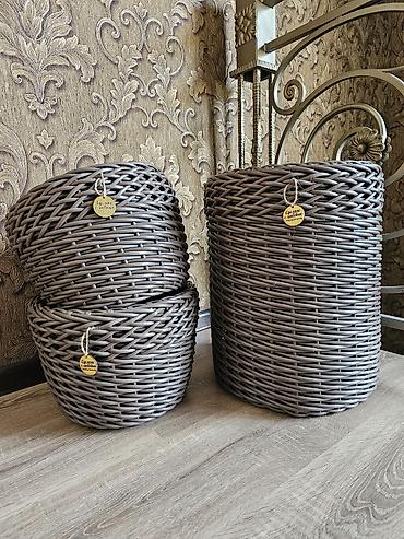 Горшки для растений: Набор плетёных кашпо из искусственного ротанга. Ручная работа — 3