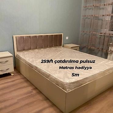 yataq matras: Müasir dizaynlı yataq dəsti – yumşaq parça ilə üzlənmiş yüksək başlıq — 7