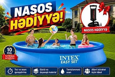 samokat elektron: Intex Easy Set 3.66 × 0.76 m şişmə hovuz Elektron nasos hədiyyə - — 1