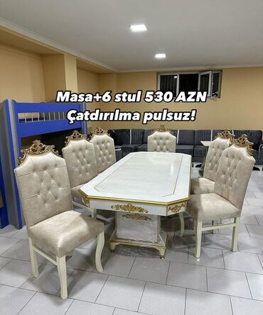 Yataq otağı dəstləri: Qonaq otağı üçün, Yeni, Açılmayan, Dördbucaq masa, 6 stul