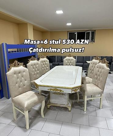 mdf panel: Qonaq otağı üçün, Yeni, Açılmayan, Dördbucaq masa, 6 stul — 2