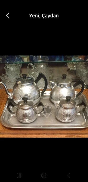 самовар штамп ссср: Çay dəsti, rəng - Gümüşü, Metal, 6 nəfərlik, SSRİ