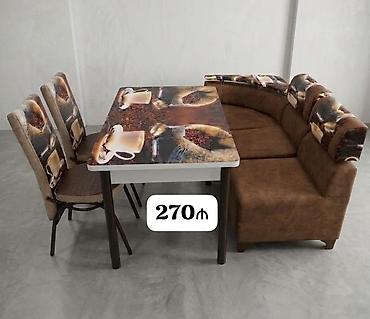 Mətbəx masa dəsti - Dəst: masa + 3 stul + yumşaq künc divan - Masa