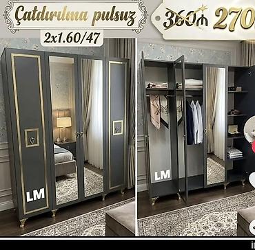 divan kreslo təmiri: Məhsul: 4 qapılı güzgülü paltar şkafı - Ölçü: 200 x 160 x 47 sm (2 x — 4