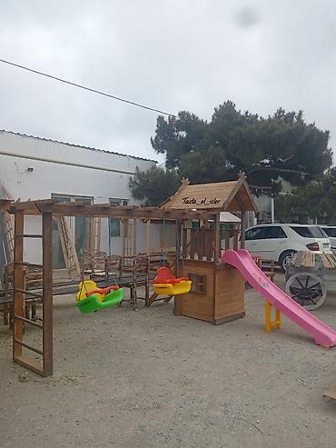 Taxta uşaq oyun kompleksi – həyət və bağ üçün Məhsul təsviri: - Təbii