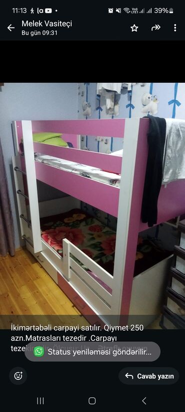 İkimərtəbəli uşaq çarpayıları: Qız üçün, İşlənmiş, Çarpayı, Matras ilə, Siyirməli