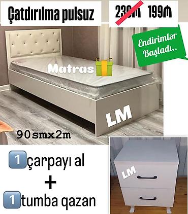 taxt carpayı: Ağ rəngdə tək nəfərlik çarpayı dəsti. - Ölçü: 90 sm x 2 m - Yumşaq — 1