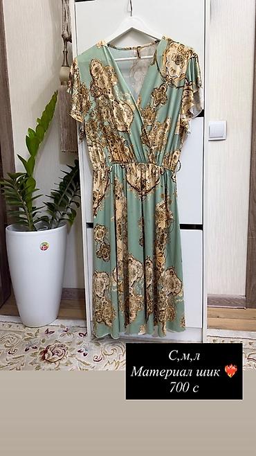 Повседневные платья: Женская одежда 1) Платье макси с ярким мятно-зеленым абстрактным — 3