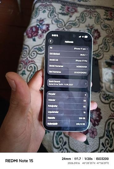 IPhone 17 Pro, 256 GB, Gümüşü, Zəmanət