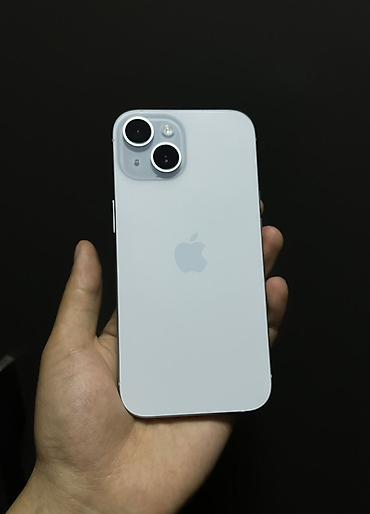 Apple iPhone: IPhone 15, Б/у, 128 ГБ, Голубой, Чехол, 92 % — 1