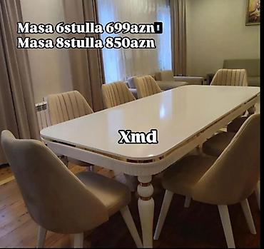 şuşə stol: Ağ rəngli yemək otağı dəsti – zərif klassik dizayn, yumru künclü masa — 1